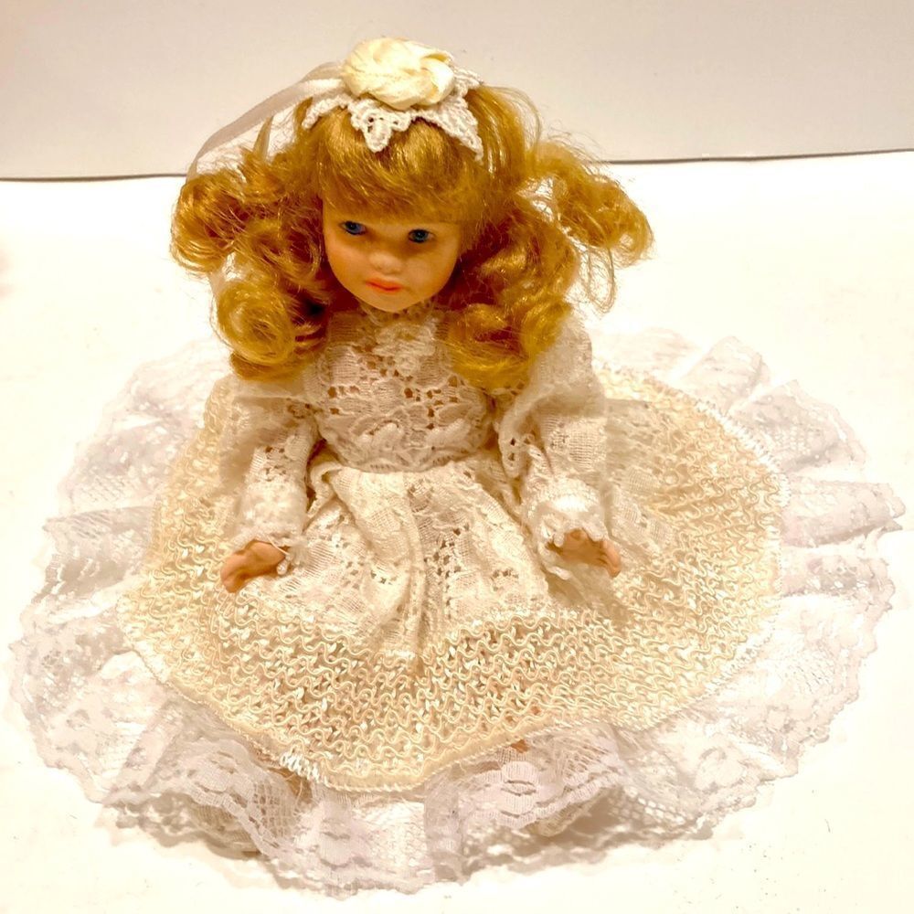 Genuine Fine Bisque Porcelain Bride Doll 8"